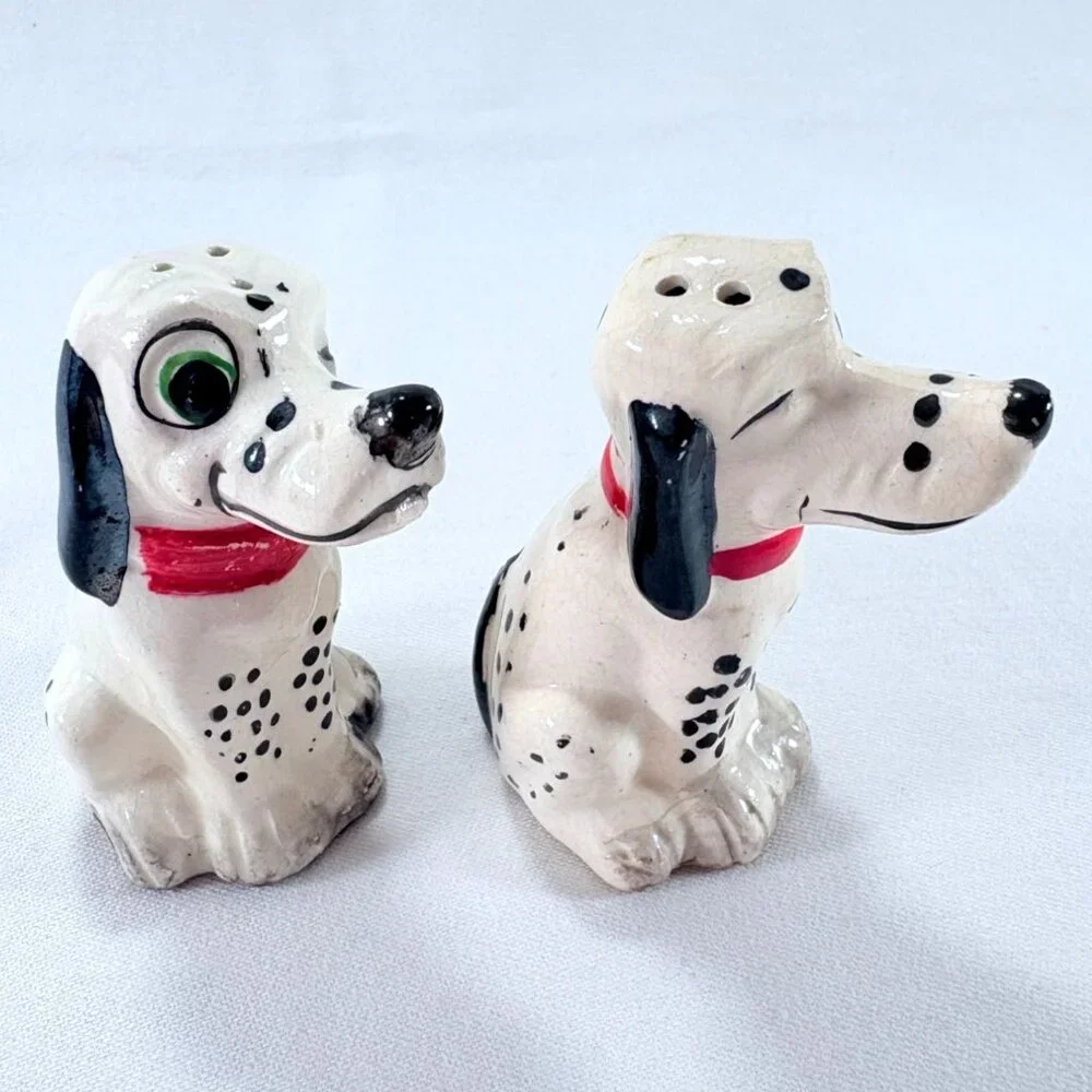 Vintage‎ 1960s MCM Anthropomorphic Dalmatian Winking Dogs Salt & Pepper Shakers